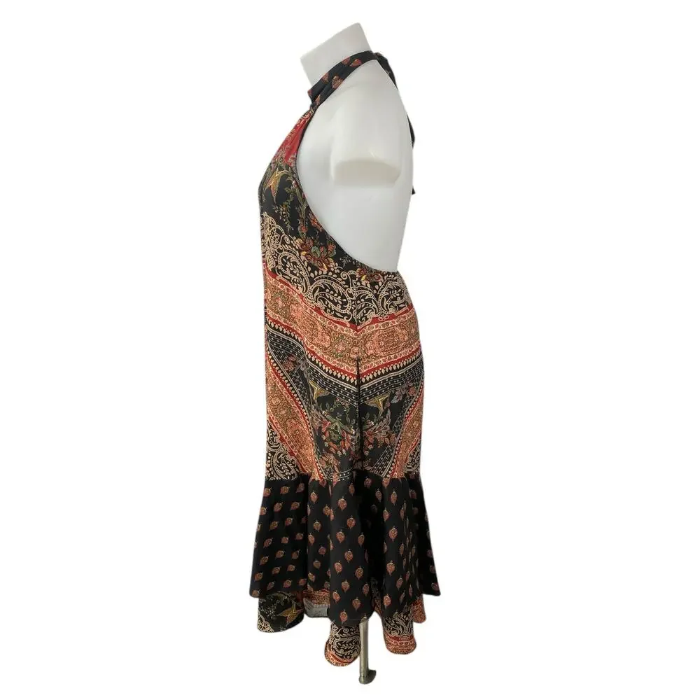 Free People Women's Multicolor Halter Sleeveless Scarf Print Maxi Dress Size L